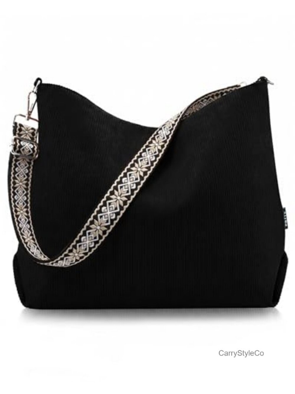 Corduroy Tote Bag with Zipper Adjustable Strap Crossbody Shoulder Work Travel